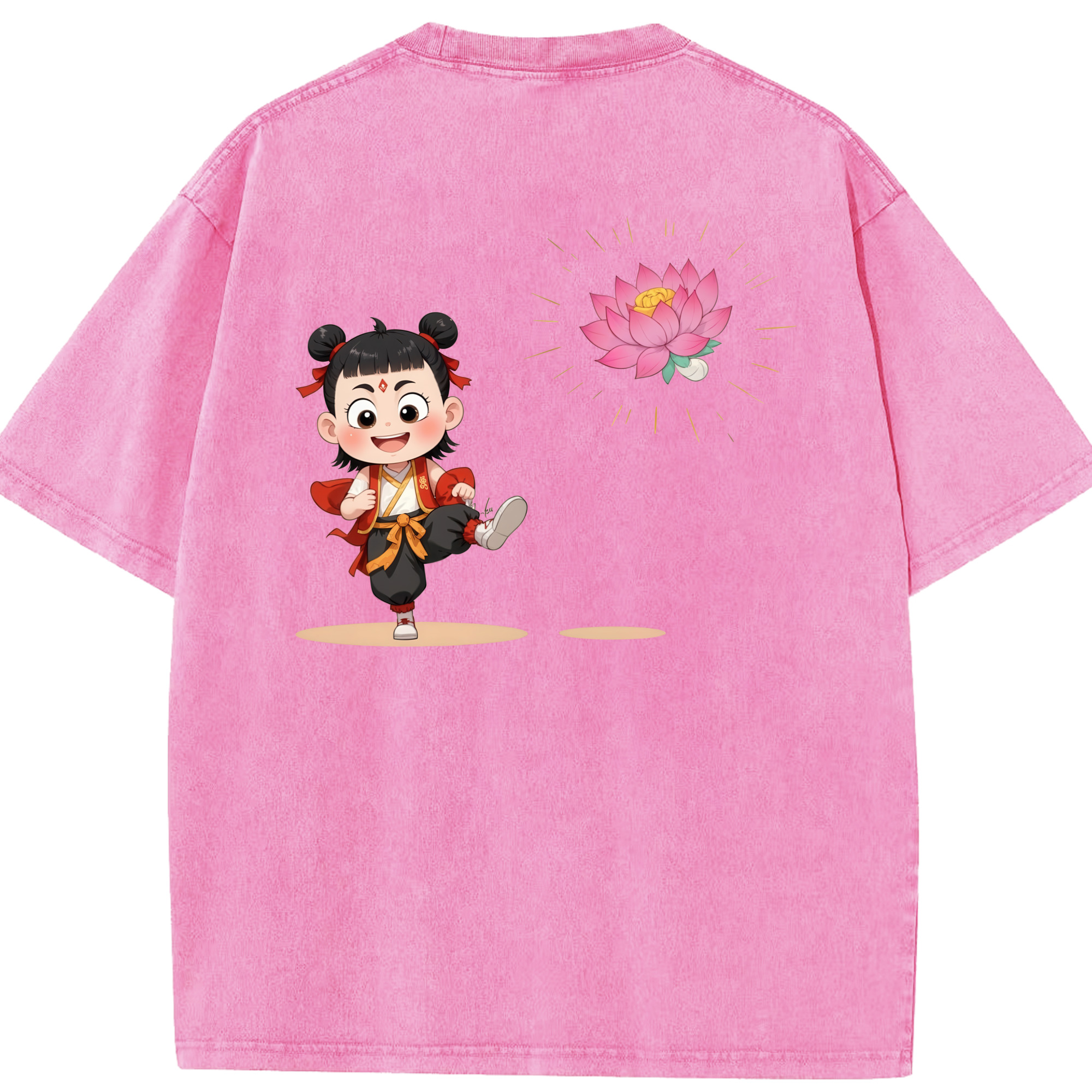 （画像用） Ne Zha 2 ナタ 魔童の大暴れ 綿100% ヴィンテージ風 半袖Tシャツ（背面プリント）
